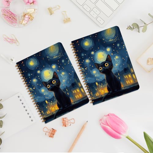 Image of 2Pcs Cat Notebook, Sky Cat College Ruled Spiral Notebook, 160 Pages Hardcover Notebooks Journals for Writing Travel Business Office, Christian Aesthetic Notebooks for Women
