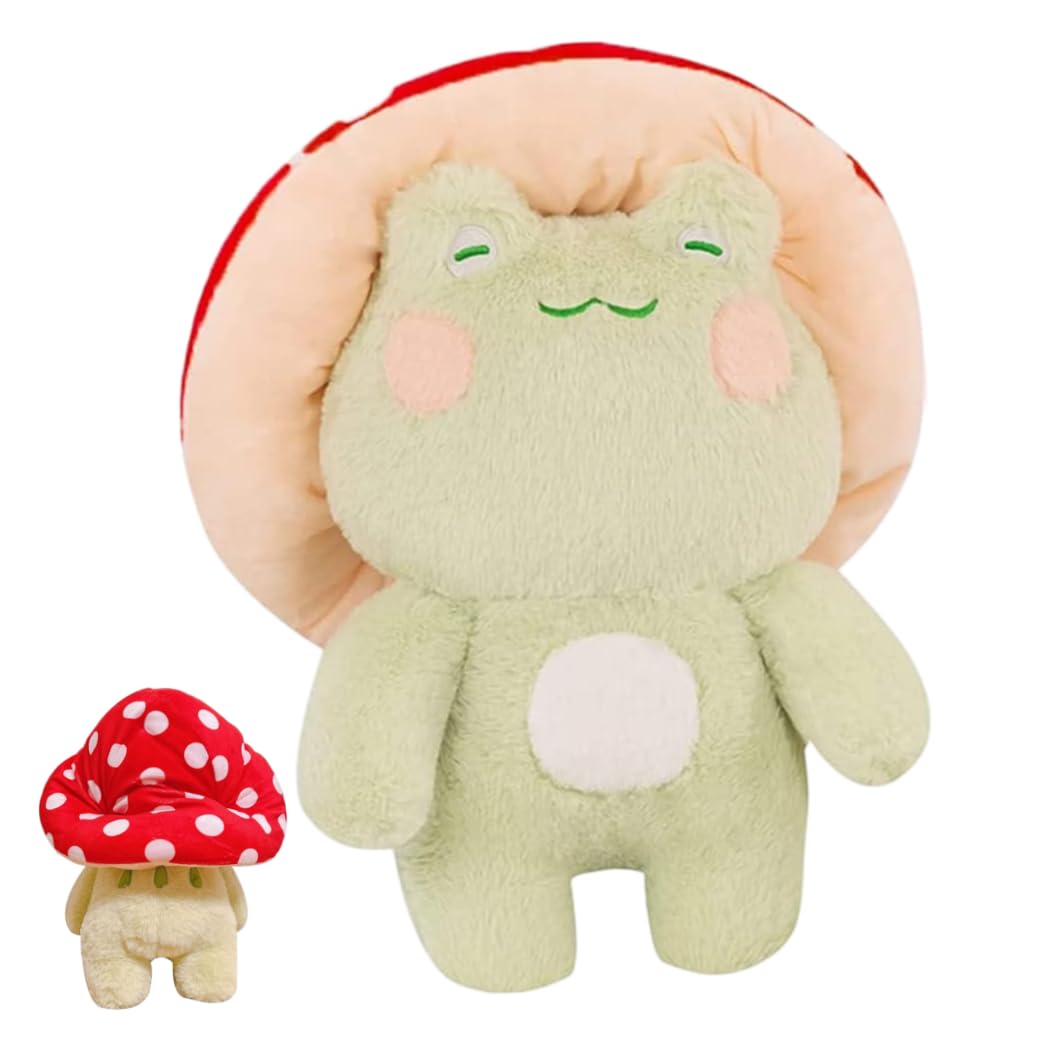 Comebachome Mushroom Frog, 16.5in Cute Frog Plush with Red Mushroom Hat Stuffed Animal Super Soft Throw Pillow for Bedroom Decor, Kawaii Present, Décor intérieur pour la maison