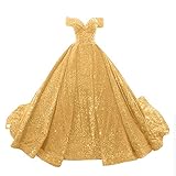 Lily Wedding Women's Sequin Off Shoulder Evening Dress Long 2020 Prom Ball Gown Size 6 Gold