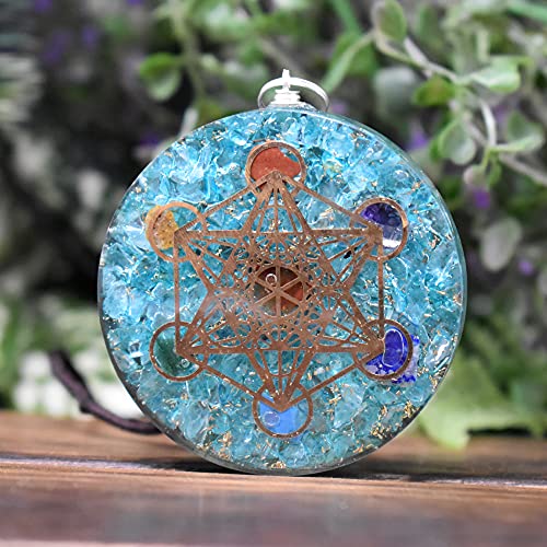 Real Crystal Blue Aqua Orgonite Metatron Cube Orgone