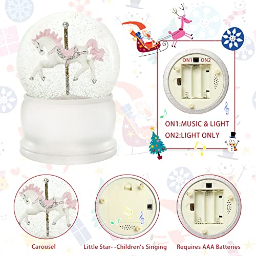 MUMTOP Snow Globes - 6.7 Inch Snow Globes for Kids or Girls, Carousel Christmas Snow Globes Music Bo