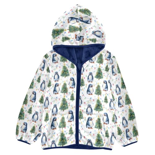Christmas Penguin Toddler Fleece Jacket Baby Boys Hooded Zipper Long Sleeve Thick Warm Outerwear 3-10 Years