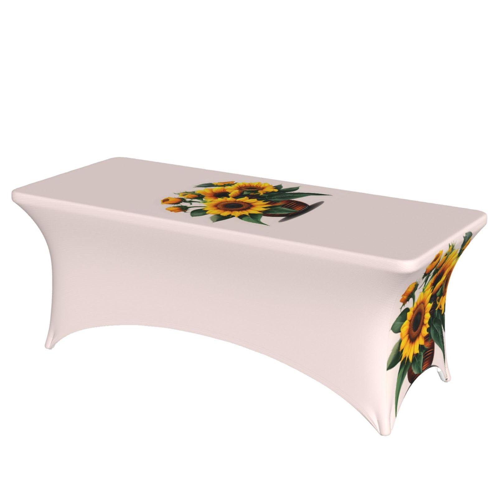 NImongt Sunflower And Rose Print Elastic Rectangular Tablecloth Holidays Family Banquet Wedding Party Table Cover