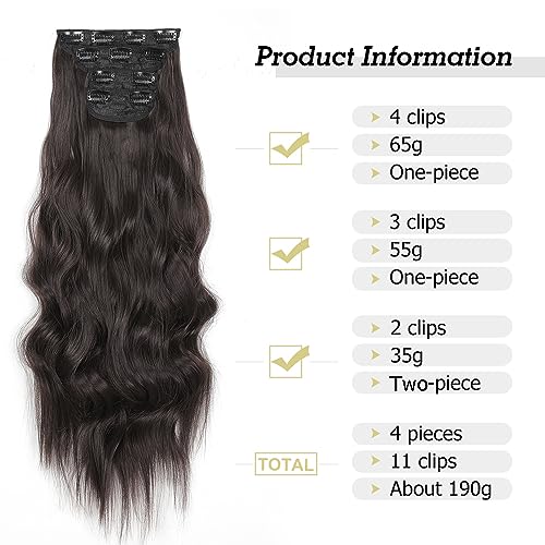 Foto von YDDM Hair Extensions Clip In Extensions Dunkelbraun Wellige Haarverlängerung Voller Kopf Wie Echthaar Haarextension Clips Günstig Clip Extensions Synthetisches Haarteil Für Frauen(24Zoll,4PCS)