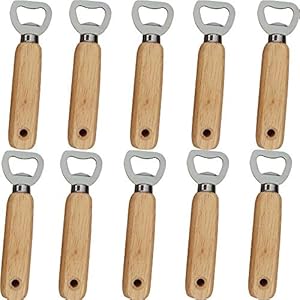 OurLeeme Flessenopener, 10 stuks houten handvat bier flesopener draagbare duurzame natuurlijke houten flesopener…