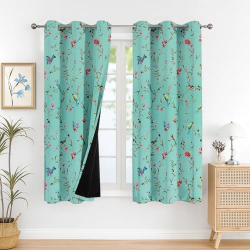 Image of Cloth Fusion Printed 100% Blackout Window Curtains 5 Feet Long Set of 2, Room Darkening Parda with Stainless Steel Grommets for Home Decor (5x4.5 Feet, Blue Forest)