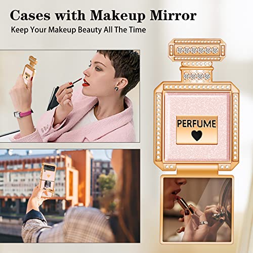 Buleens For Z Flip 4 Case With Metal Perfume Bottle Mirror Stand, Cute Women Girly Heart Cases For Galaxy Z Flip 4 Case, Elegant Luxury Phone Cover For Samsung Z Flip 4 Case 6.7'' Pink #TOP3