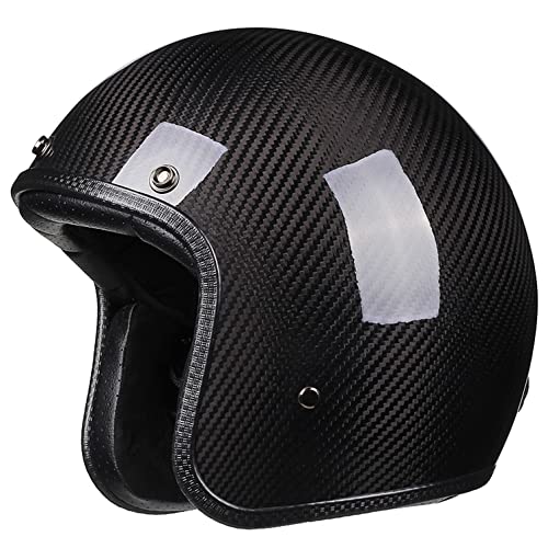 Casco Moto Retro Aperto in Fibra di Carbonio, Casco Mezzo Vintage con Certificato ECE Casco Jet Traspirante Estivo Quattro Stagioni per Uomo Donna F,L