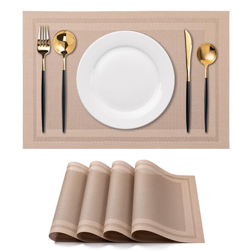 Placemats Set of 4 Washable Indoor(H-Simple Style-Light Brown)