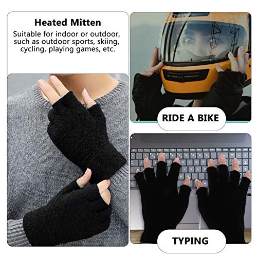 SOLUSTRE 1 par de luvas aquecidas USB elétricas meia dedo luvas de inverno térmicas tricotadas para