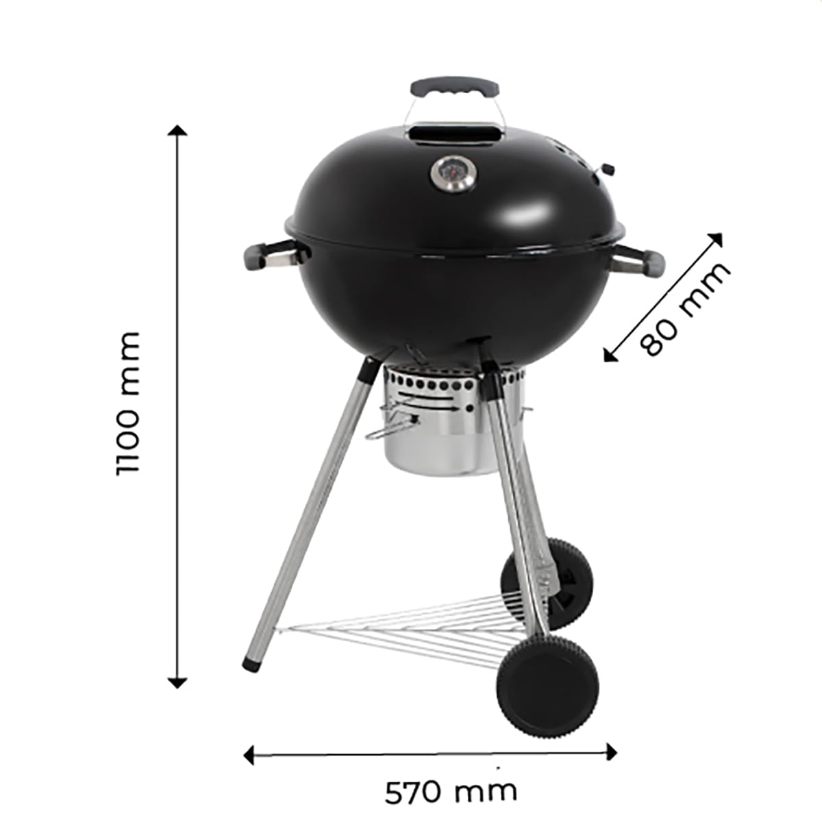 LITTLE BALANCE 3052, Baroud'Fire 570, grill węglowy, z pokrywą i kółkami, 2 kratki ze stali nierdzewnej, termometr, zdejmowany pojemnik na popiół, Ø 54 cm, 8-12 osób, stal emaliowana