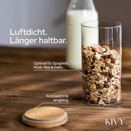 KIVY Vorratsgläser mit Deckel Luftdicht [4x 1200ml] - Vorratsdosen Glas mit Deckel - Glasbehälter mit Deckel...