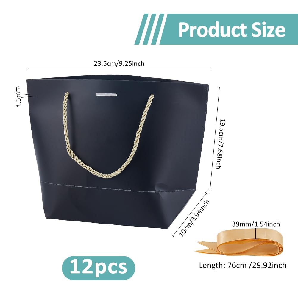 SUPERFINDINGS 12 Schwarze Geschenktüten Mittlere Geschenktüten Mit Griffen Party Favor Tüten Mit Goldschleifenband Papiertüten In Großer Menge Für Party Hochzeit Geburtstag Abschlussfeier.