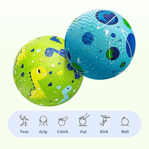 Pack of 2 Cartoon Playground Balls, Balls for Toddler 3-12, 8.5" Rubber Ball Bouncy Kickball, Indoor & Outdoor Ball Game for Kids with Pump - Image 5