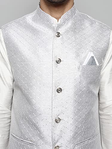 Image of Uri and MacKenzie Men's Silk Blend Kurta Churidar Pyjama with Stylish Nehru Jacket