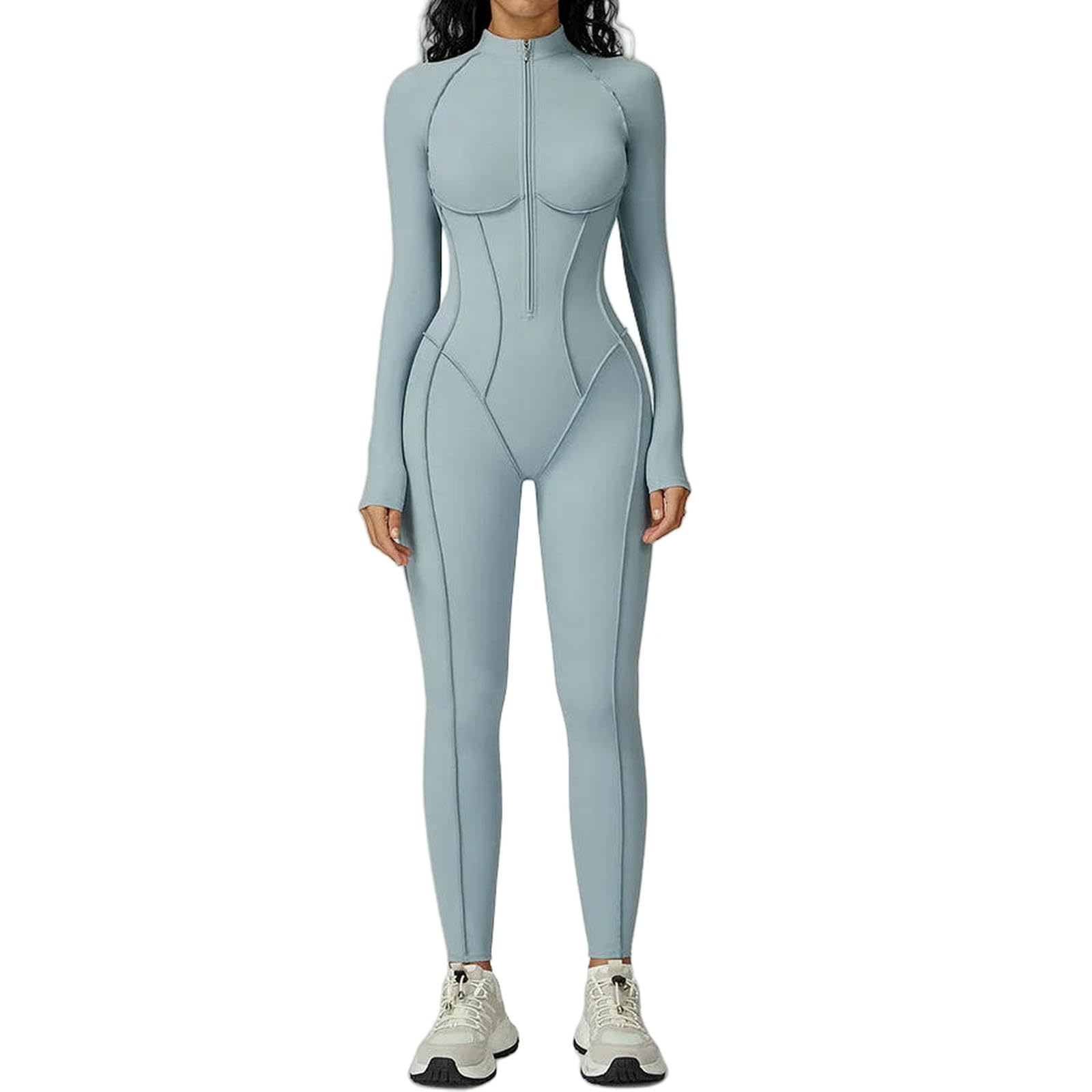 WANGSHUO Damskie Jesienne I Zimowe Legginsy Sportowe Damskie Bezszwowe Joga Jednoczęściowe Legginsy Z Długim Rękawem Fit Slim Sports Fitness Wear Track-Brown-SG