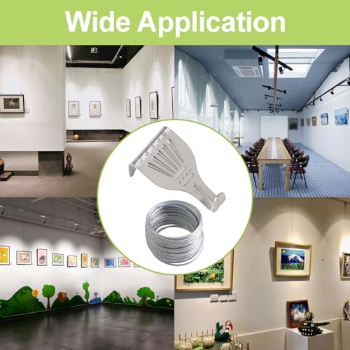 Image of Picture Hanging Kit 13Pcs Picture Rail Hooks with 3 Rolls 3M Picture Wires Silver Picture Rail Hanging Hooks Picture Display Hanging System Accessories for Wall Picture, Exhibition