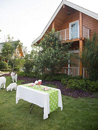 Poise3Ehome 14X108 Outdoor/Indoor Table Runner Waterproof Spillproof Rustic For Dining, Party, Farmhouse, Spring, Summer, Green Dot #TOP1