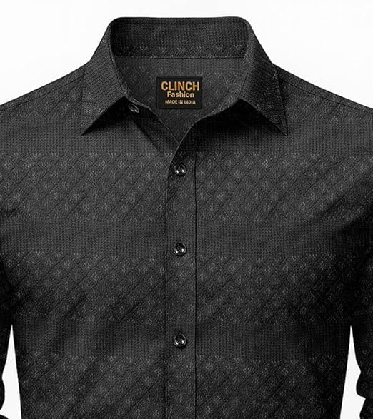Image of Men's Polycotton Casual Textured Button Down Regular Fit Shirts Long Sleeve Shirt