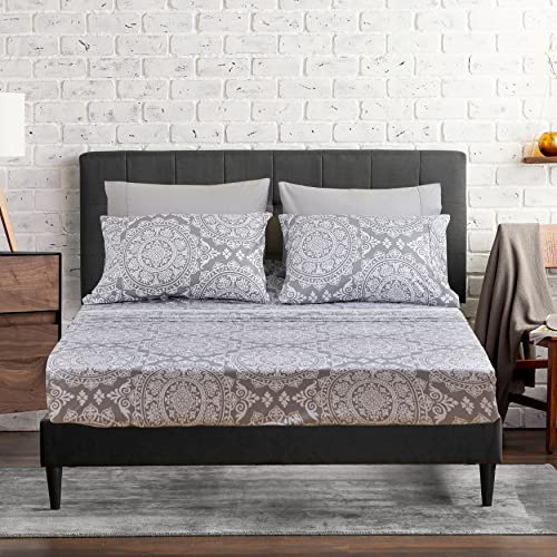American Home Collection King Size Sheet Set - 6 Piece Print Sheets & Pillowcases - 14 Inches Deep Pocket - Double Brushed Microfiber Bedsheets - Extra Soft - Wrinkle Free (King, Grey Geometric)
