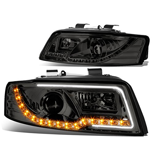 Pair of smoked housing amber led drl projector headligh…