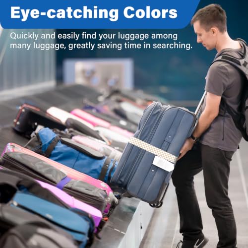 Image of Luggage Straps for Suitcases, Travel Adjustable Belt with Quick Release Buckle, Heavy Duty Nylon Bag Packing Strap, Unique Bright Identifiers Business Travel Accessories (2 Pack) - White Yellow