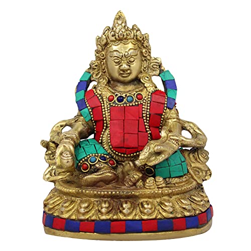 Kartique Estatua de latón de la prosperidad en piedra multicolor Kuber Maharaj Señor de la Riqueza