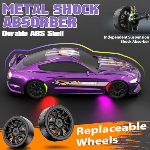 Image of FEXXA 1 /43 Scale RC Drift Race Car Gyro 4WD Ready to Go Mini Remote Control Car High Speed Model (1:43 RC Drift Mustang-Purple)