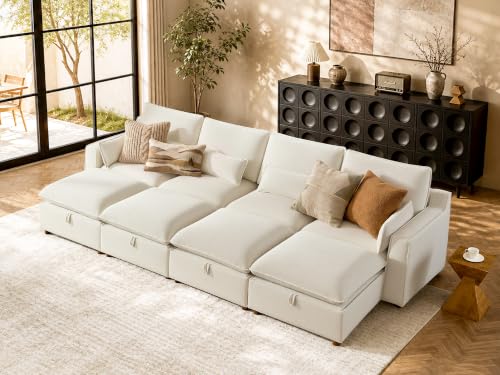 Image of WorthFurni Modern Modular Sectional Sofa,134 inch Sleeper Sofa Bed Sectional Cloud Couch with Storage Ottoman,Comfty 8 Seat Sofa for Living Room,Beige Chenille