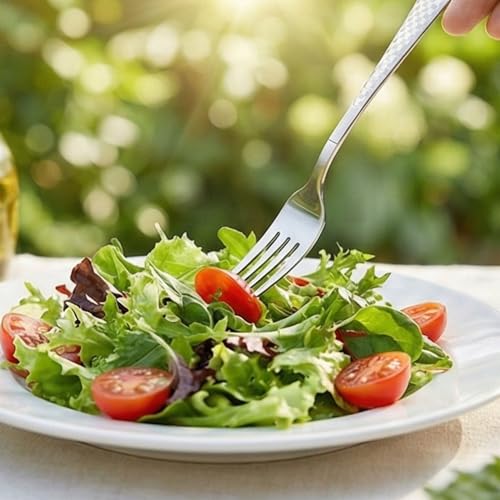 Image of 8.1 inch Sterling Silver Dinner Forks Set of 5 with Checks Printed Handle ? Durable Stainless Steel Silverware, Mirror Polished Forks, Perfect for Home, Restaurant, and Gifting