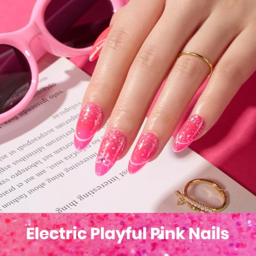 Image of Beetles Hot Pink Gel Nail Polish Set, 6 Colors Glitter Purple and Black Shimmer Electric Carnival Collection, Dreamy Swirl Thread Effect, Soak Off UV LED Manicure Kit Gift for Women