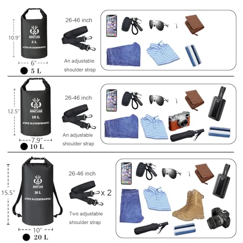 Image of Waterproof Dry Bag 5L /10L /20L - Roll Top Waterproof Backpack for Swimming, Kayaking, Hiking, Floating - Boating Bag with Double Zipper Seal & Adjustable Shoulder Strap (Black, 20 L)