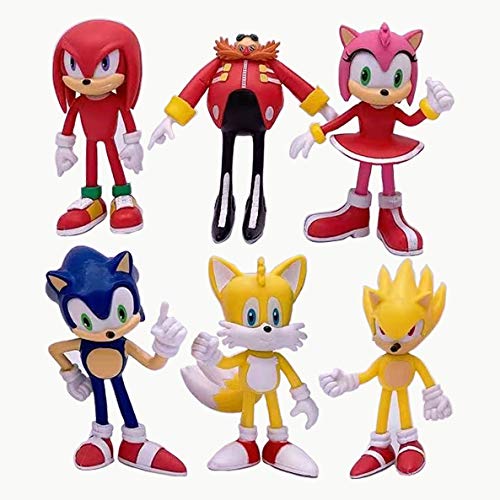 6pcs/Set Sonic Hedgehog Action Figures Toys Extra-Large Size 3.55 inch Super Sonic Tails Amy Rose Dr. Eggman Knuckles The Echidna Toys Collection Playset