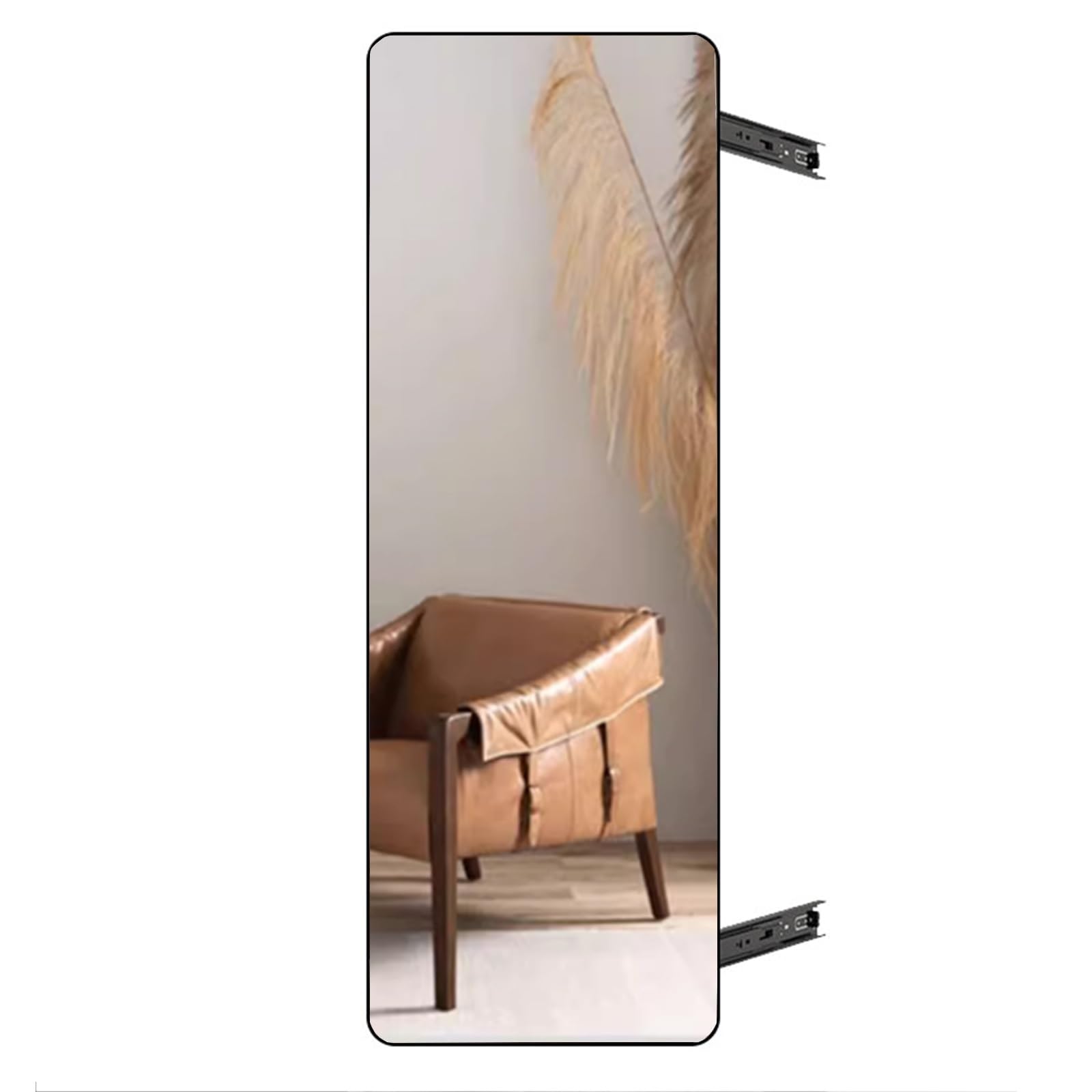 Specchio a figura intera con design pieghevole, rotante e scorrevole, specchio da toeletta nascosto a parete nell'armadietto, specchio da toeletta con cornice in metallo nero(90*35cm ( 35.43x13.78in))