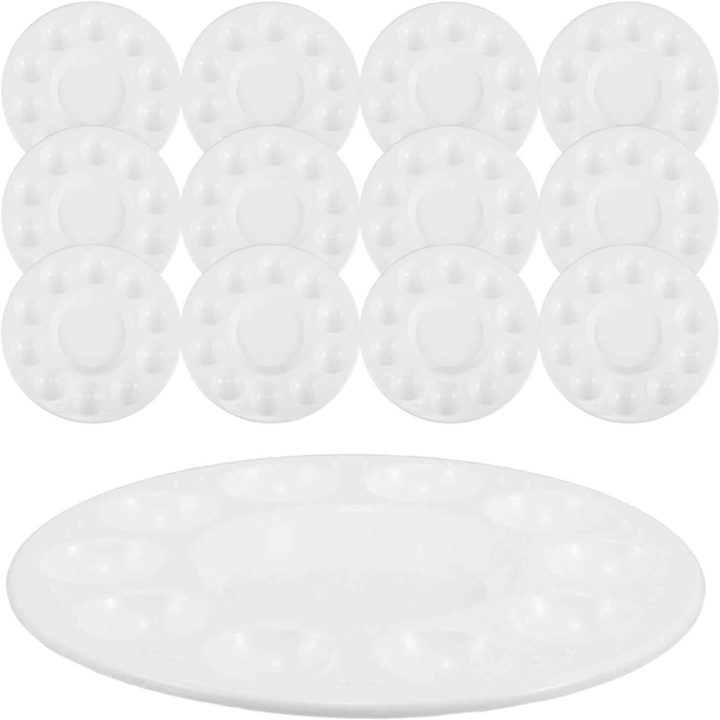 40pcs ’s Round Plastic Paint Palette with 10 Wells, Bulk Art Painting Tray Set for School Projects and Classroom Drawing Activities