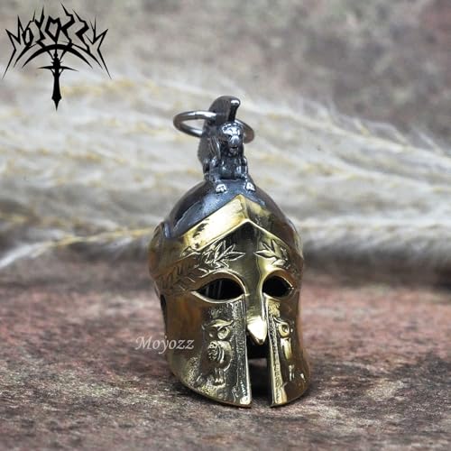 Image of Motorcycle Biker Roman Gladiator Warrior Spartan Helmet Guardian Bell Luck Gremlin Ride Bell Hanger or Lucky KeyChain
