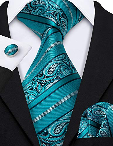 Image of Barry.Wang Men Ties Paisley Woven Silk Necktie Set with Pocket Suqare Cufflinks Formal
