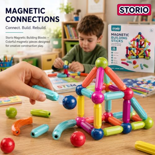 Image of Storio Magnetic Building Blocks for Kids | Construction STEM Building Toys for Kids 2-5 Years | Safe Magnetic Blocks for Toddlers, Boys & Girls | Educational Blocks & Magnet Toys (36pcs)