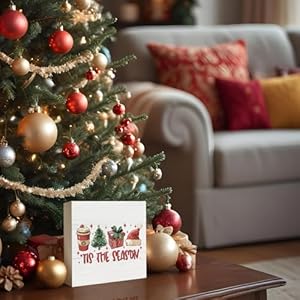 Christmas Decorations This Season Christmas Wood Box Sign Farmhouse Retro Christmas Tree Santa hat DecorWinter Decor Wooden Square Sign Desk Block Signs Home Shelf Office Decoration 5×5 In