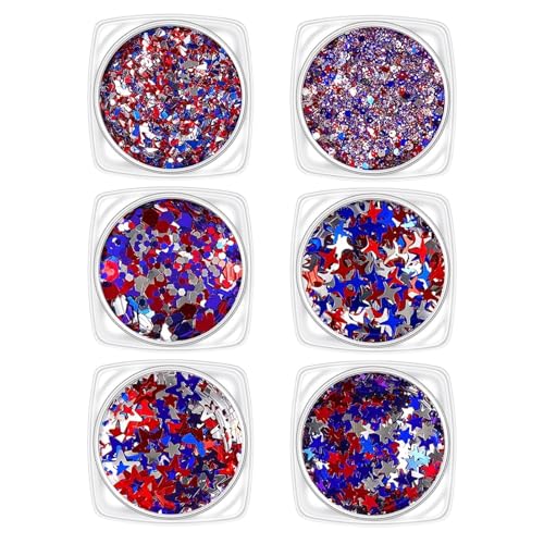 Ongles Pailletés – 8,8 X 5,9 X 1,4 Cm, Paillettes Étoiles Patriotiques Pour Le Jour De L'indépendance | Poudre Scintillante Pour Ongles 4 Juillet | Pour...