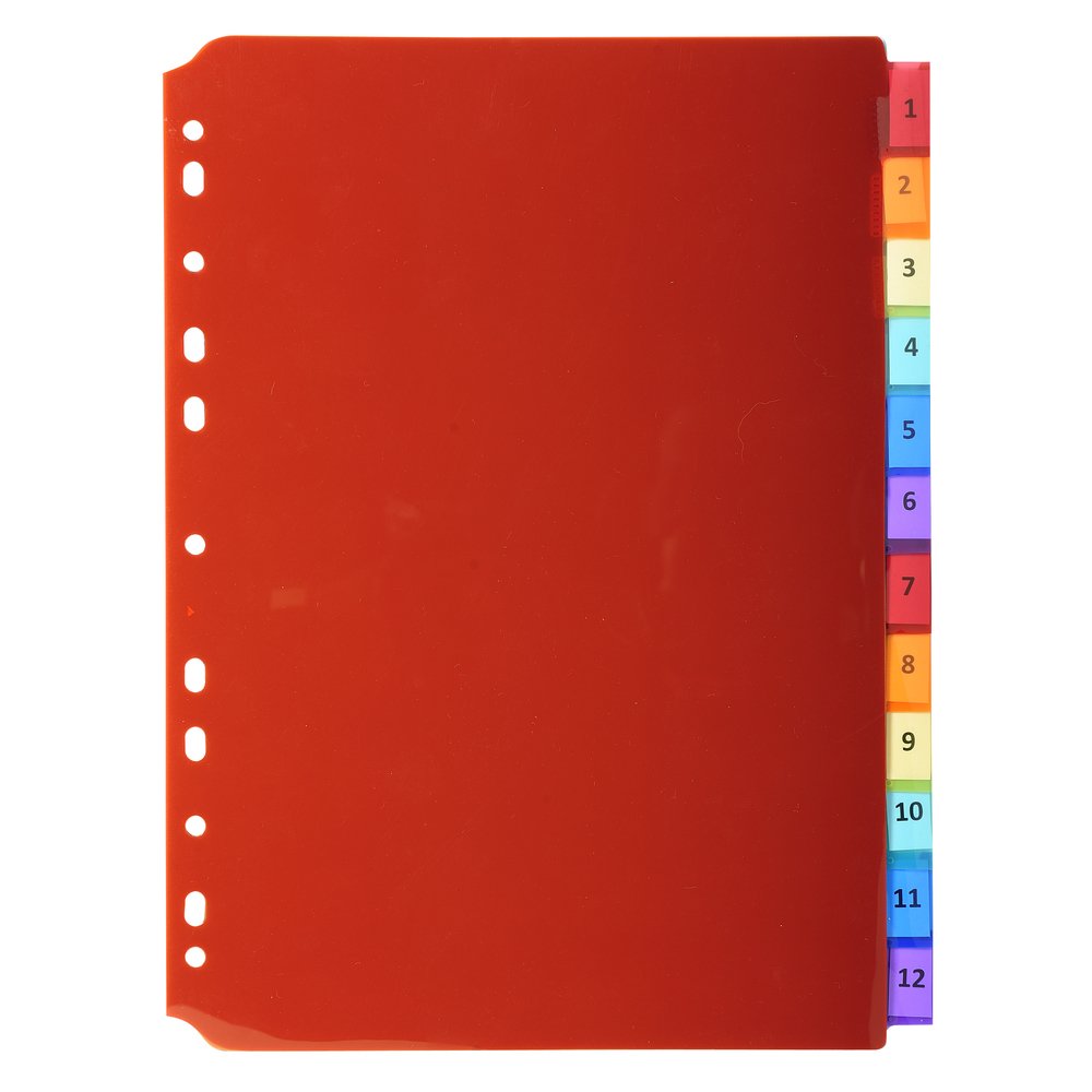Exacompta A4 12 Section Polypropylene Dividers - Assorted Colours