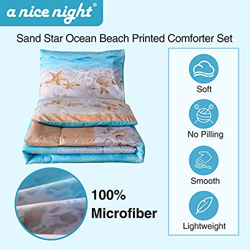 A Nice Night Boho Bohemian Comforter Set, Sand Star Ocean Beach Printed, Soft Microfiber Queen Bedding Set,Blue Queen - Image 2