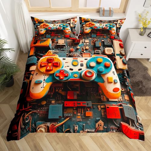 Juego de funda de edredón con estampado de consola de videojuegos en 3D, juego de ropa de cama con estampado de graffiti retro colorido para niños, adolescentes y hombres, funda de edredón con 2