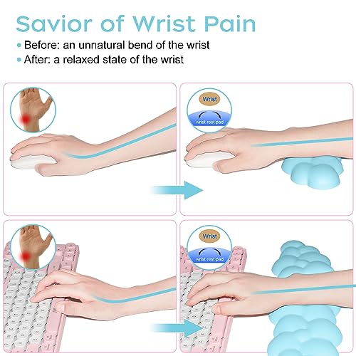 Image of JIKIOU Upgrade Leather Cloud Wrist Rest for Keyboard and Mouse & Cup Pad | Wish Gift-Cute Cloud Shape, Comfortable and don't Irritate to Skin, Non-Slip PU Base,Soft Memory Foam filled for Pain Relief