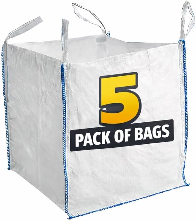 5 x 1 Ton Tonne FIBC Bulk Bag Heavy Duty for Garden Builder Waste Woven Jumbo (5 x)