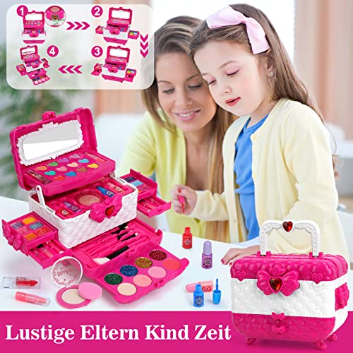 Kinderschminke Makeup Set Schminkkoffer Mädchen Spielzeug - Waschbar Schminke Kinder Make Up Set, Geburtstagsgeschenke für Mädchen 3 4 5 6 7 8 9 10 Jahre