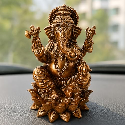 Image of UNOVATE Ganesha Idol for Car - 10cm Ganpati Murti | Ganesha Idol for Home, Pooja Room & Gift | Ganesh Statue for Mandir, Diwali, Ganesh Chaturthi & Housewarming (Golden)