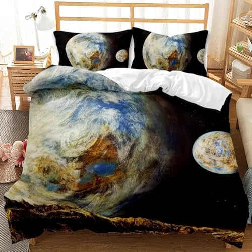 SJSXWQN Funda Nordica Cama 90 Planeta del Universo Edredón Cama 90 para Niñas Niños con Cremallera Suave Transpirable Microfibra Fundas Nordicas 150x220 cm + 2 Fundas de Almohada 50x80 cm