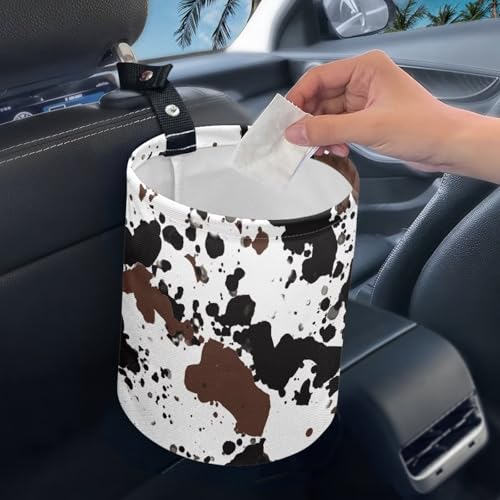 Image of Pensura Cow Zebra Print Car Rubbish Bag Collapsible Hanging Auto Trash Can for Front Seat Back Seat Car Organizer Universal Hanging Car Garbage Bag Compatible with Most Cars