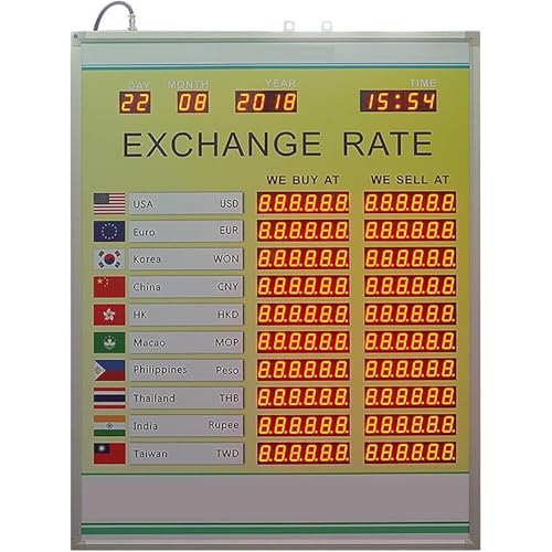 LED Exchange Rate Display, Foreign Exchange Price Exchange Rate Screen, Automatic Time Update and Power-Off Memory Function, Remote Control Input, for Banks and Financial Institutions